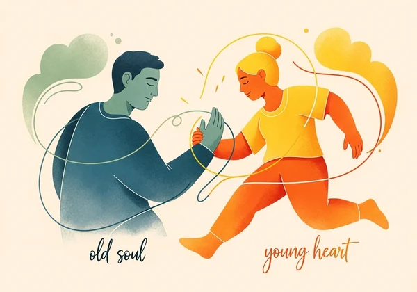 Abstract representation of old soul and young heart relationship