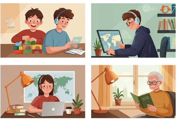 Collage of child, teen, adult, elder mental age archetypes.