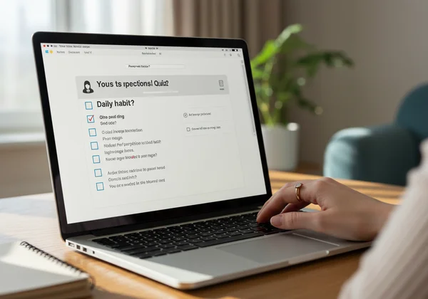 Person taking an online mental age quiz on a device.