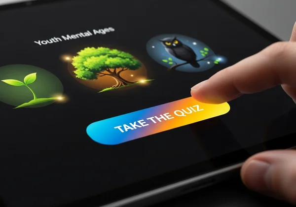 يد تتفاعل مع زر 'أخذ الاختبار' على الشاشة