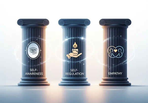 Three pillars representing self-awareness, regulation, empathy