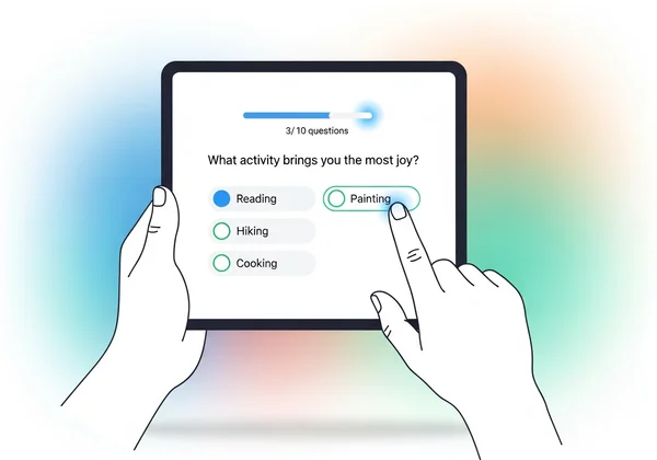 Abstract representation of mental age quiz on a device