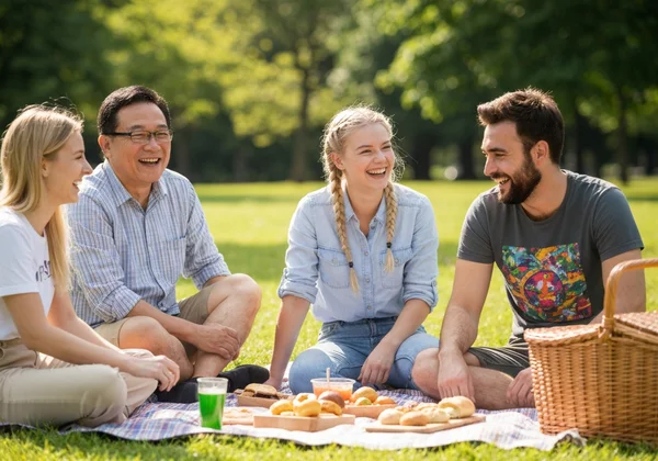 Couple joyfully taking a mental age quiz on a tablet.
