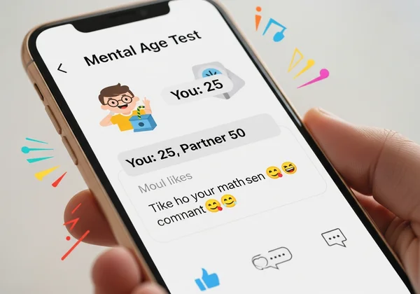 Phone screen displaying mental age test results shared.
