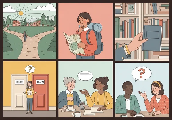 Diverse people making everyday life choices