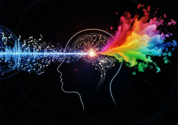 Brain reacting to music with emotional patterns